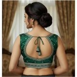 Green Zimmi Choo sequin work V-neck padded blouse, self-alterable size 36-40