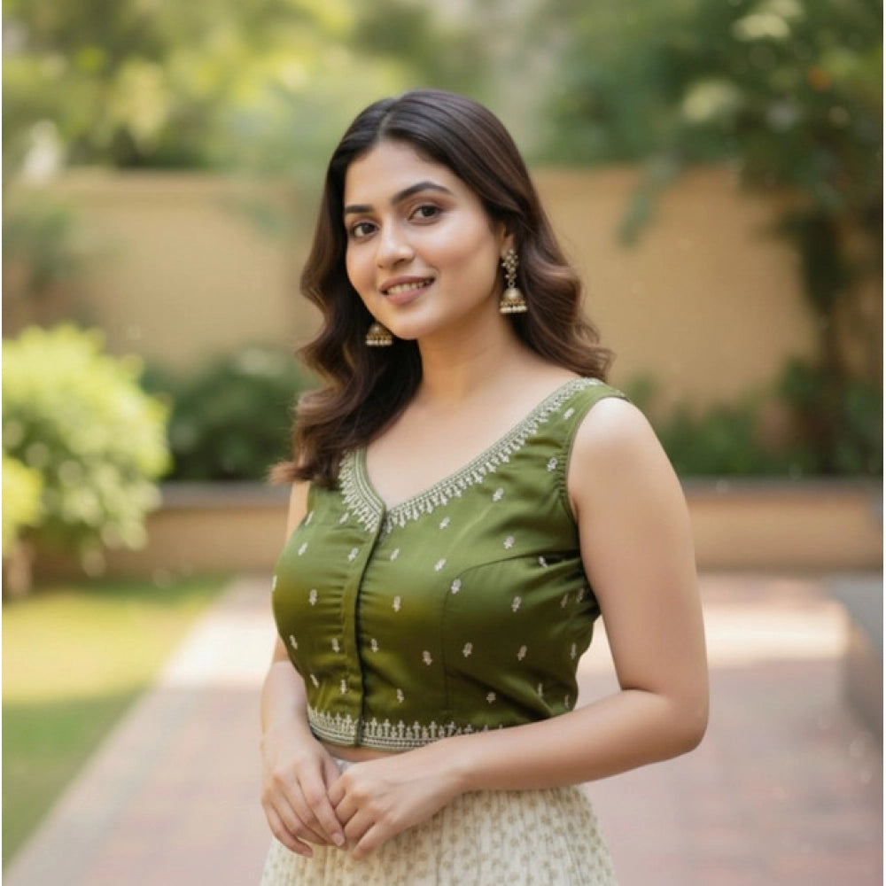 Olive Zimmi Choo sequin work V-neck padded blouse, self alterable 36-40 size, back hook closure, sleeveless