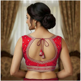 Red Zimmi Choo sequin work V-neck padded blouse for women, self-alterable size 36-40