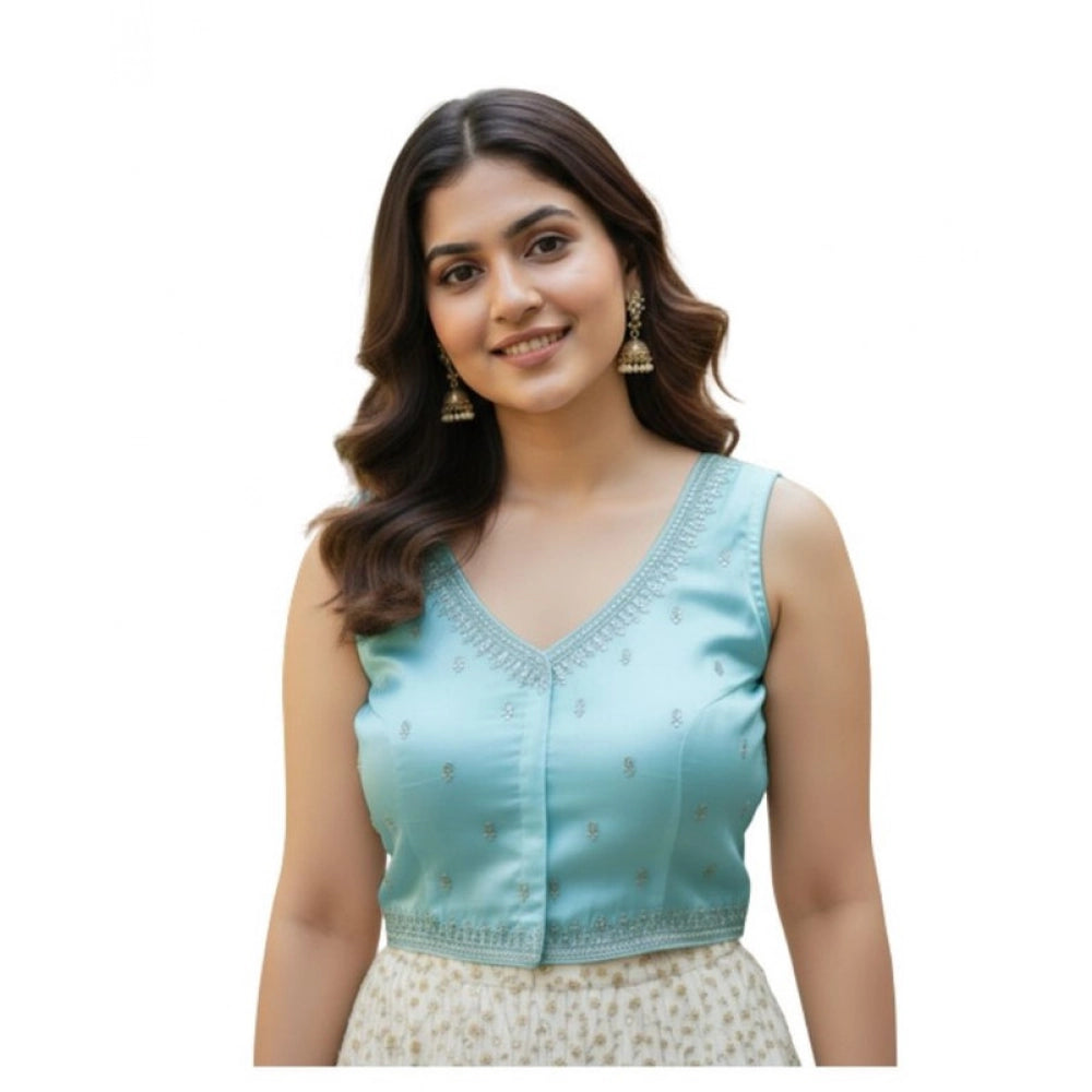 Sky Blue Zimmi Choo sequin work v-neck padded blouse, self-alterable 36-40 for women's professional attire