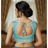 Sky Blue Zimmi Choo sequin work V-neck padded blouse, sleeveless with back hook closure