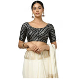 Black jacquard Zari round neck padded blouse with self-alterable sizes 36-40