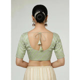 Light Green Jacquard Zari padded blouse (38), self-alterable 36-40, front hook closure