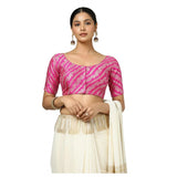 Pink jacquard Zari round neck padded blouse (self-alterable 36-40)