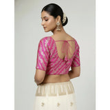 Pink jacquard Zari round neck padded blouse (ready-to-wear size 38, self-alterable 36–40)