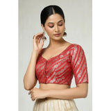 Red jacquard Zari round neck padded blouse (self alterable 36-40)