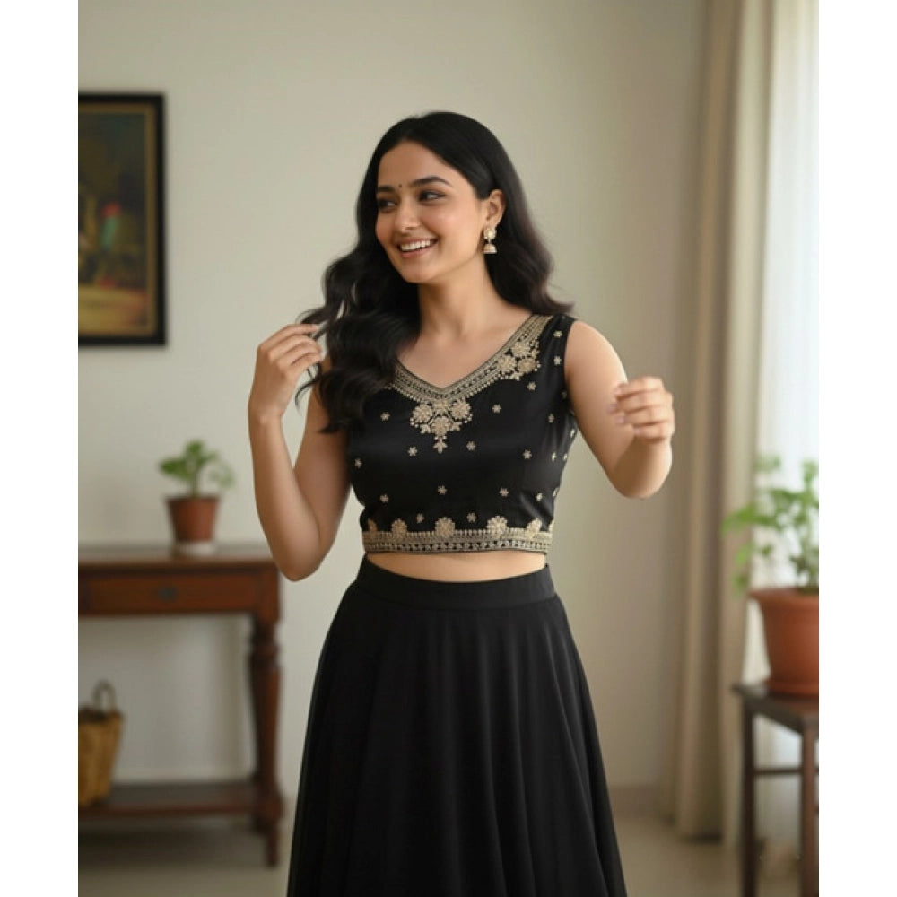 Black Zimmi Choo embroidered padded V-neck blouse (self alterable 36-40)