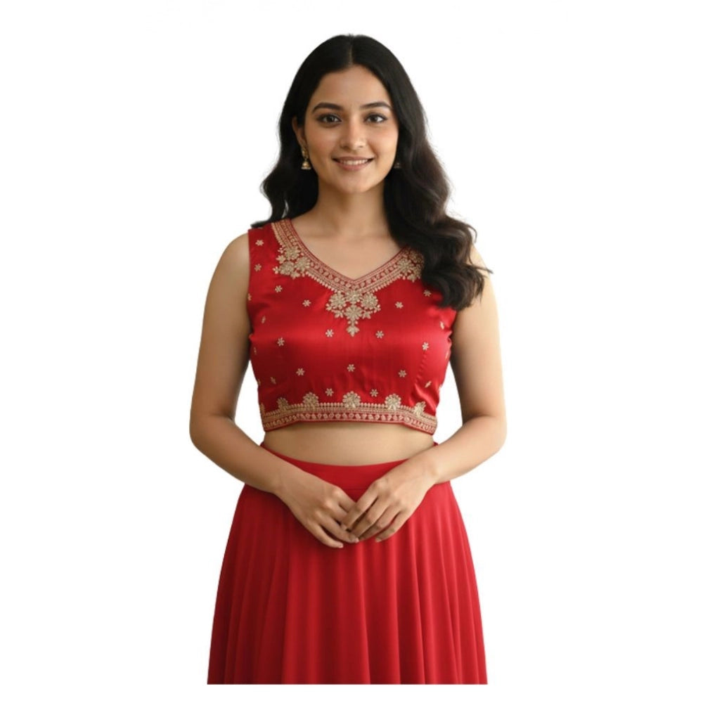 Red Zimmi Choo embroidered V-neck padded blouse with self-alterable sizes from 36-40