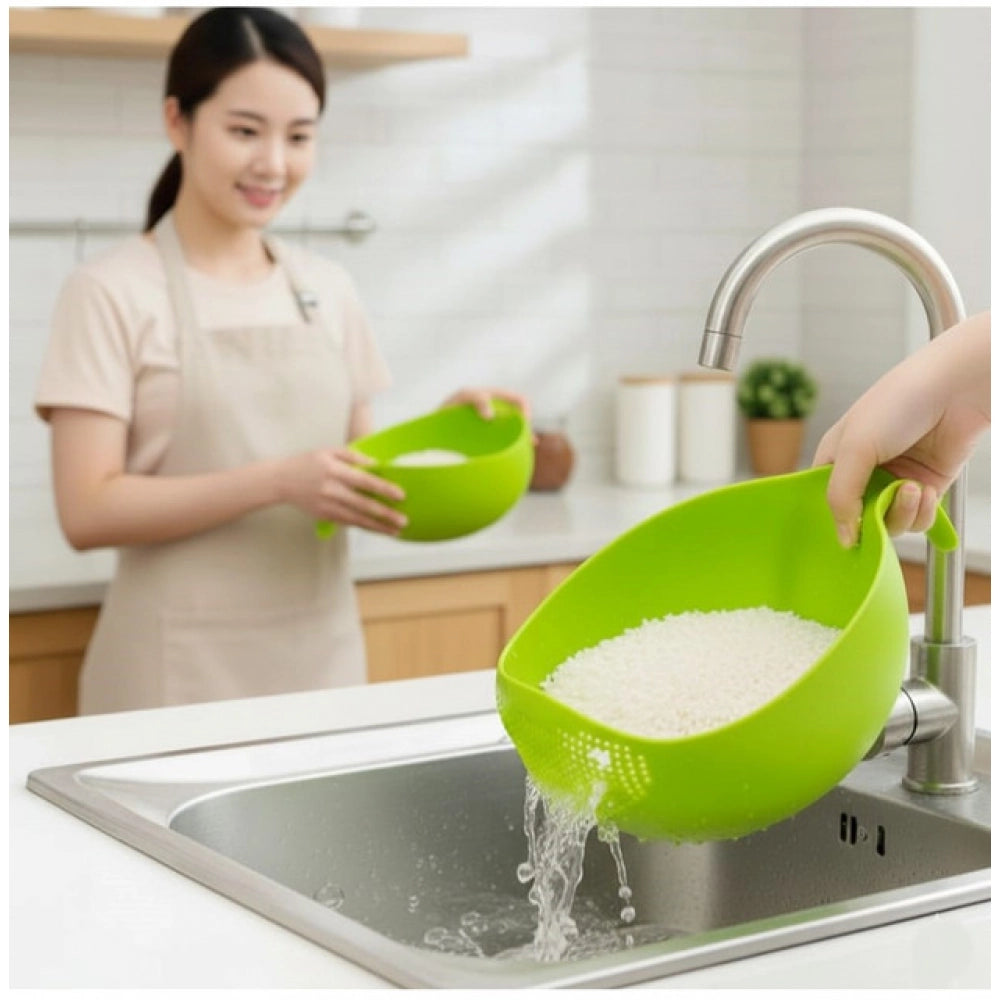 Multicolor plastic rice bowl for washing vegetables & fruits, ideal for preparing healthy meals