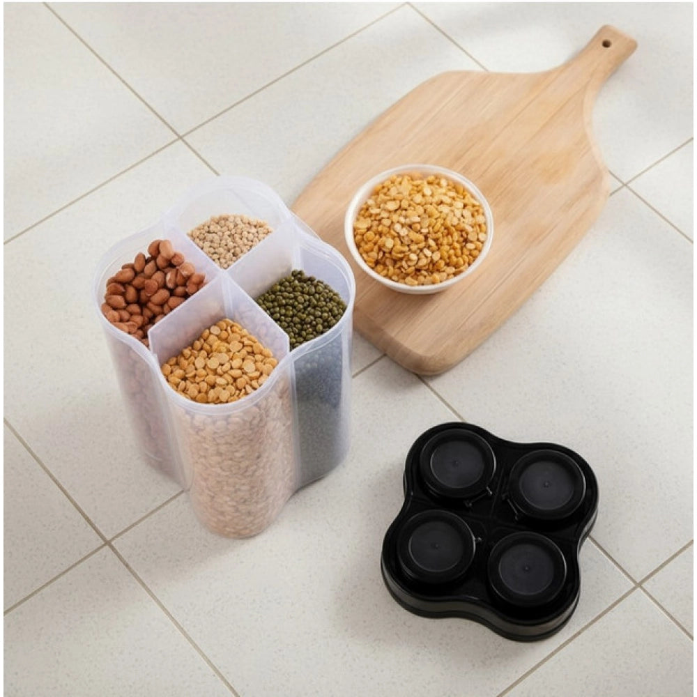 Multicolor plastic kitchen storage box, 4-section container for grocery organization