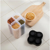 Multicolor plastic kitchen storage box, 4-section container for grocery organization