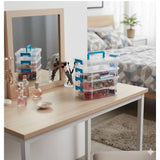 Multi-colored plastic storage container with four detachable layers, ideal for organization and item sorting