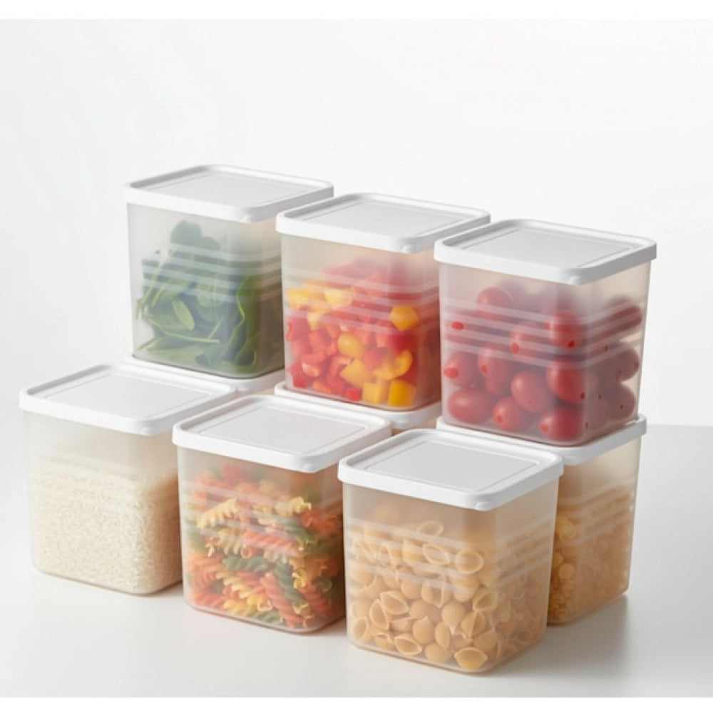 Multicolor plastic food storage box set for kitchen, stackable design saves space and keeps clutter-free