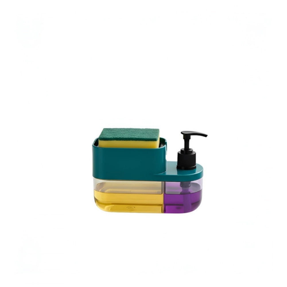 Multicolor plastic 3-in-1 liquid soap dispenser with sponge holder for easy, quick dispensing