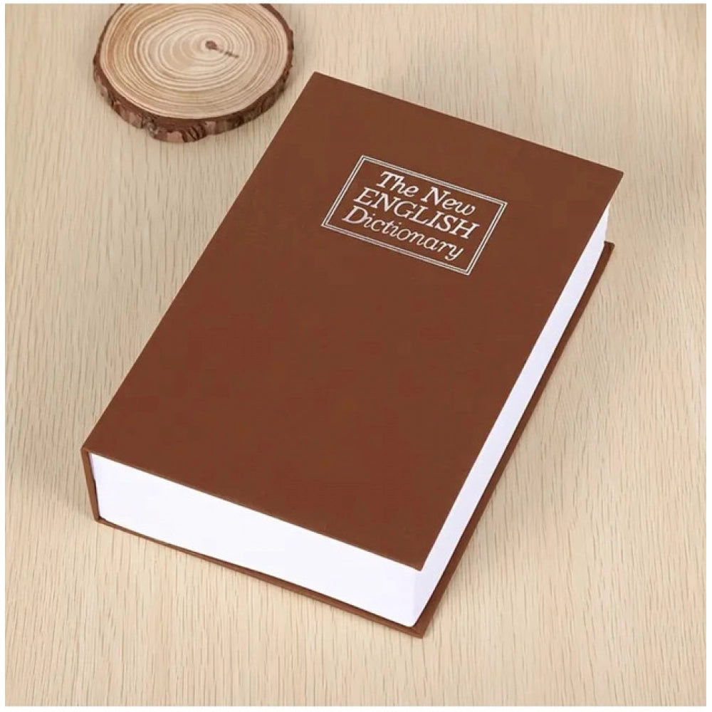 Brown hardcarbon tabletop book safe with number locker, ideal for secure storage of personal documents