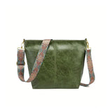 Green PU leather zipper handbag - medium size women's accessory