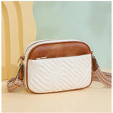 White PU leather zipper sling bag for women, medium size with closure type - ideal accessory for everyday use