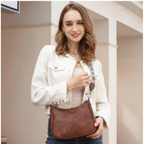 Brown PU leather zipper sling bag for women - medium size