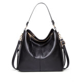 Black PU leather zipper handbag, medium size for women's fashion accessory