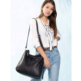 Black PU leather zipper handbag for women, medium size accessory