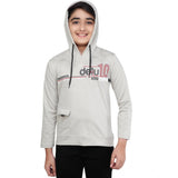 Grey cotton printed boy's hoodie with full sleeves and hooded neck, featuring a vibrant design for casual wear