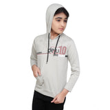 Grey cotton printed hoodie for boys, full sleeve with hooded neck design