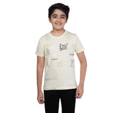 Boy's cotton graphic printed beige round neck t-shirt, short sleeves for casual wear