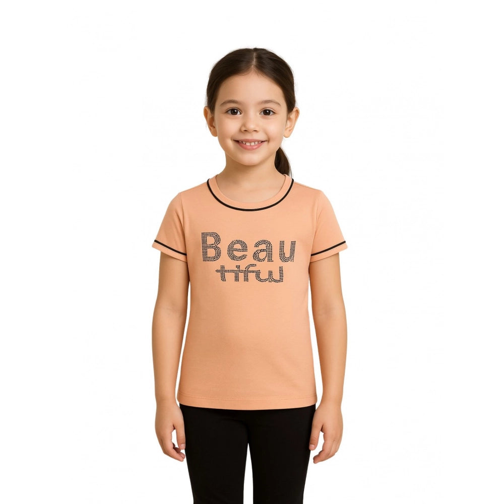 Girls cotton printed round neck t-shirt (Sandal Beach), casual beachwear with short sleeves