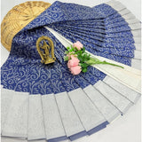 Blue soft silk 3D embroidered saree with unstitched blouse (5.5mtr)