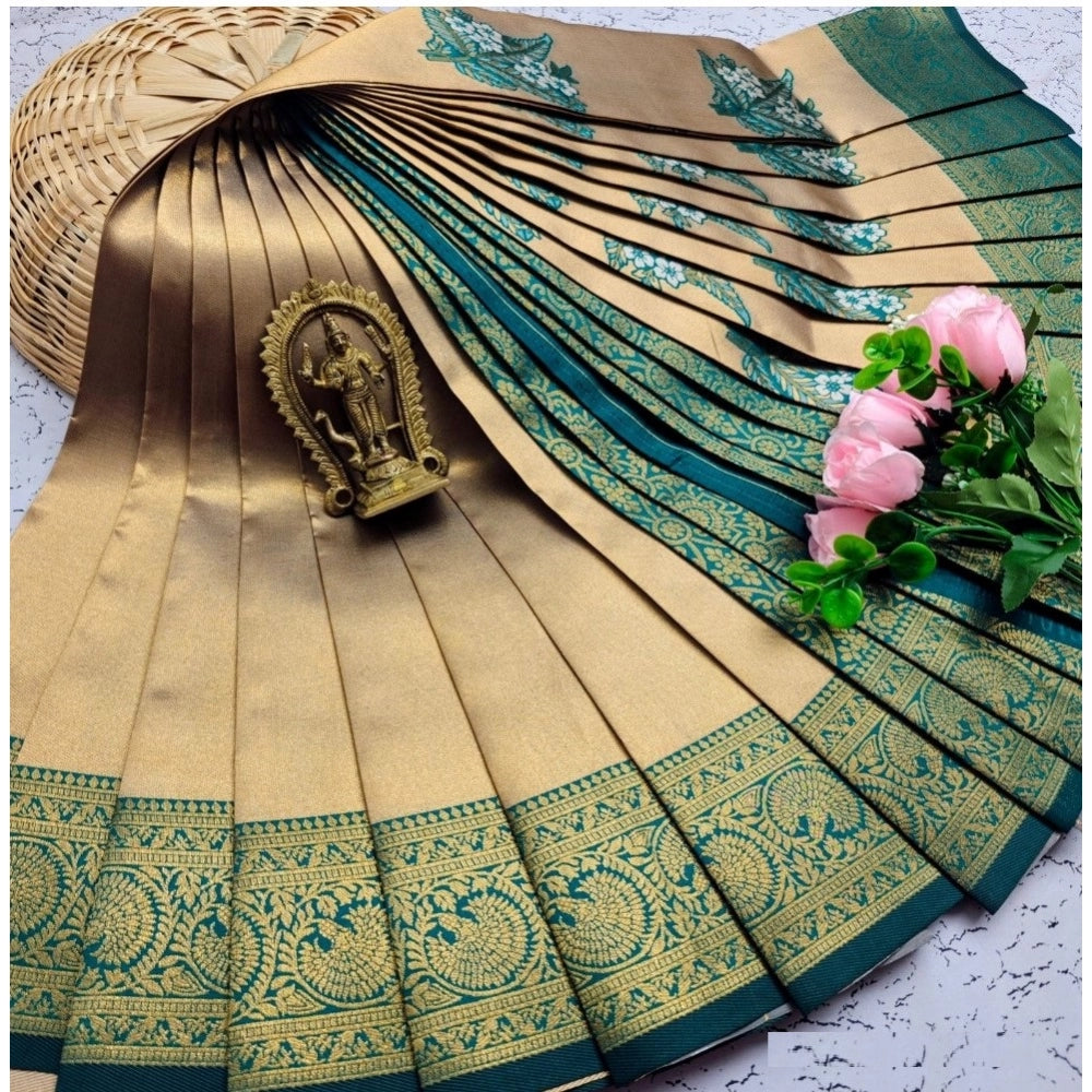 Gold soft silk 3D embroidered saree with unstitched blouse (5.5mtr)