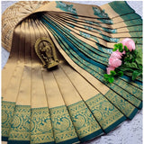 Gold soft silk 3D embroidered saree with unstitched blouse (5.5mtr)