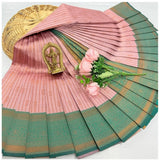 Light pink soft silk saree with unstitched blouse, featuring 3D embossed pattern, ideal for traditional Indian wear (5.5mtr)