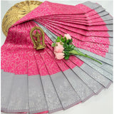 Soft silk Mejentha saree with unstitched blouse, intricate 3D embossed pattern on display