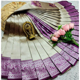 Purple soft silk printed saree with unstitched blouse (3D embossed pattern), 5.5mtr length