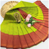 Green soft silk saree with unstitched blouse (3D embossed), ideal for traditional events