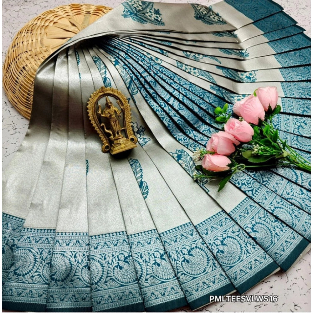 Women's Soft Silk Printed Saree With Unstitched Blouse 5.5Mtr (Silver Grey)