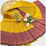 Mustard soft silk printed saree with unstitched blouse (3D embossed), ideal for traditional wear