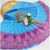 Soft sky blue silk saree with unstitched blouse, intricate 3D embroidery pattern, ideal for traditional wear