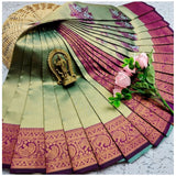 Pista Green soft silk printed saree with unstitched blouse (3D embroidered), ideal for traditional Indian wear