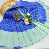 Royal Blue soft silk printed saree with unstitched blouse (3D embossed design), 5.5mtr length