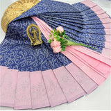 Violet blue soft silk printed saree with unstitched blouse (3D embossed), ideal for traditional Indian wear
