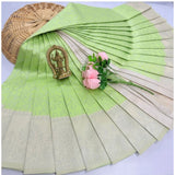 Pista Green 3D embroidered soft silk saree with unstitched blouse (5.5mtr) on mannequin