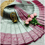 Women's Soft Silk Printed Saree With Unstitched Blouse 5.5Mtr (Silver Green)