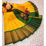 Women's Soft Silk Printed Saree With Unstitched Blouse 5.5Mtr (Yellow)