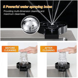 Steel, plastic automatic cup rinser for kitchen sinks with strong water jets