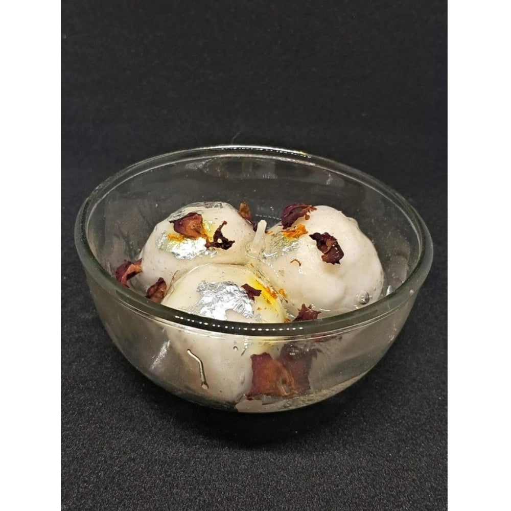 Soya wax, glass Rasgulla-style candle holder - fragrant soya wax candle perfect for birthdays, housewarmings, or decorative accents