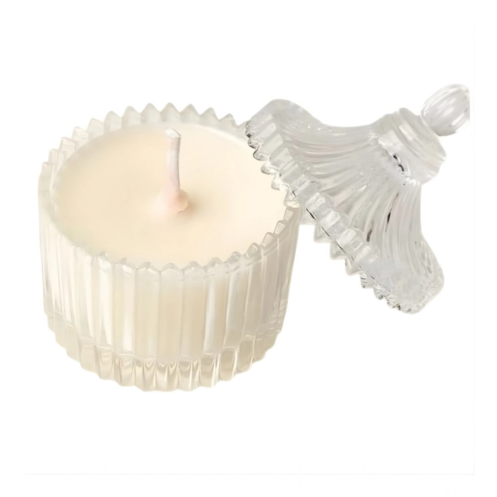 Soya wax glass candle in candy jar, decorative home accessory for desk, shelf, or gift-giving