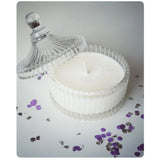 Soy wax glass scented small candle in candy jar, ideal for desks & shelves, charming decor for home or gift