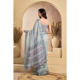 Women's Faux_Linen Printed Ready-to-Wear Saree With Unstitched Blouse 5.5 Mtr (Grey)