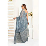 Women's Faux_Linen Printed Ready-to-Wear Saree With Unstitched Blouse 5.5 Mtr (Light_Blue)